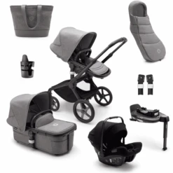 Bugaboo Passeggino Trio 3 In 1 Fox 5 Set Nascita, Nero/grigio Melange