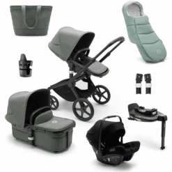 Bugaboo Passeggino Trio 3 In 1 Fox 5 Set Nascita, Nero/verde Foresta