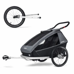 CROOZER Rimorchio Per Biciclette Kid Vaaya 2 Graphite Blue, Incl. Set Jogger